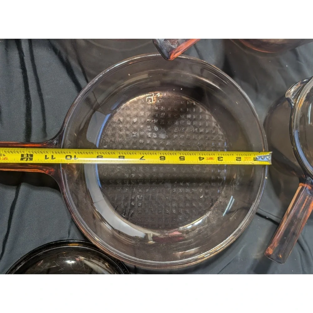 VNTG USA Visions Corning Amber Glass Pyrex Set 0.5L 1.5L 2.5L Pots/Lids Skillet
